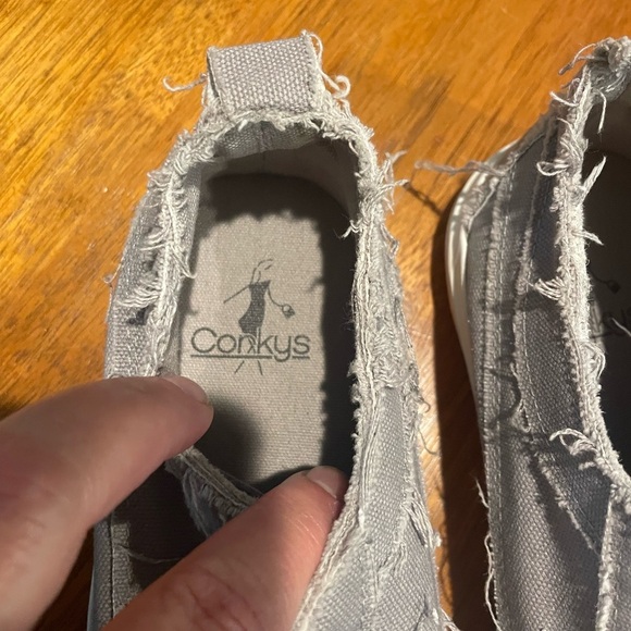 Corkys Frayed Gray Canvas Shoes - Picture 2 of 6